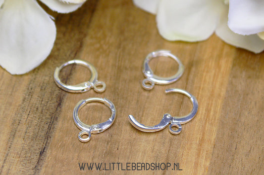 Earring Hooks Round Brass Metal Silver Color, 4 pieces