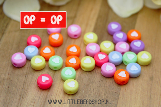 Heart Beads Neon 7mm, +/- 100 pieces