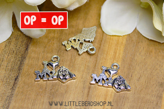 I Love My Dog Charms Silver Color, per piece