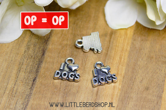 I Love Dogs Charms silver color, per piece