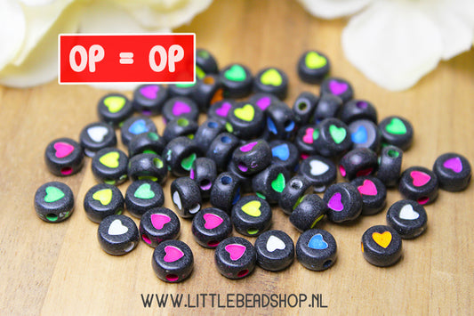 Heart Beads Black/Color 7mm, 100 pieces