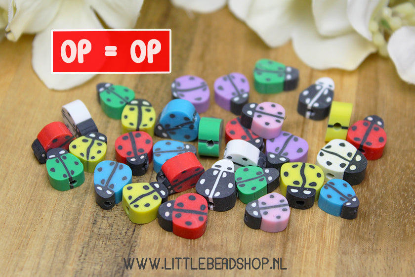 Polymeer Kralen Lieveheersbeestje Mix, +/- 30 stuks