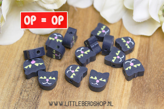 Polymer Beads Cat Black, +/- 15 pieces