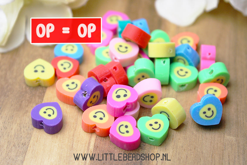 Polymeer Kralen Hartje met Smiley, 30 stuks