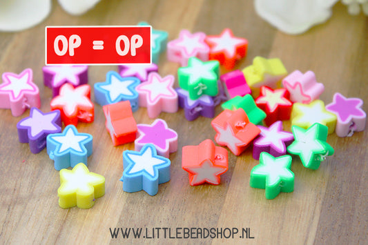 OP=OP Polymeer kralen Sterretjes Mix, +/- 30 stuks