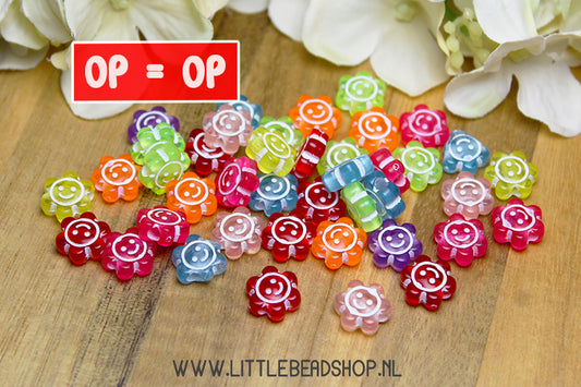 Acrylic Beads Smiley Flower Multi-colour, +/- 50 pieces