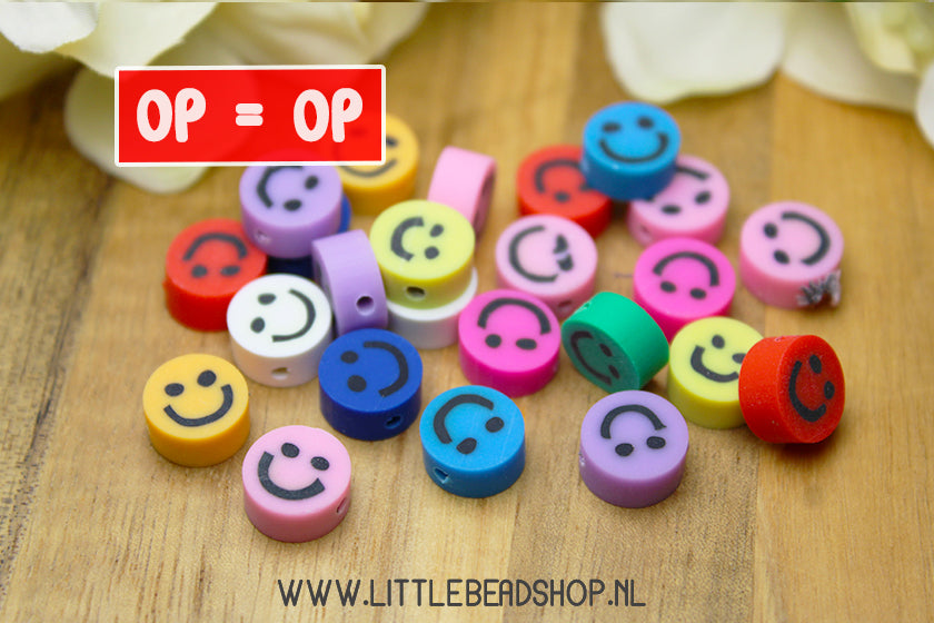 Polymeer Kralen Smileys, 30 stuks