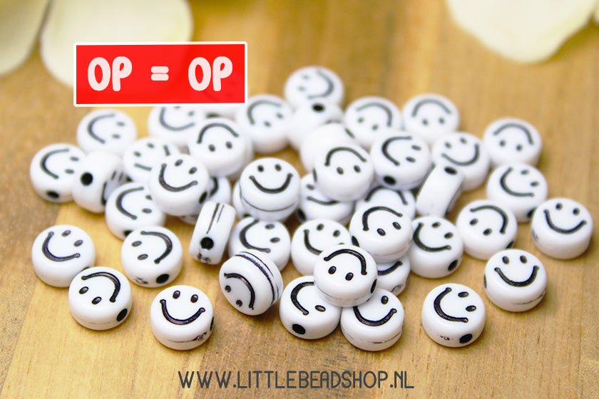 Smiley Beads White/Black 7mm, 50 pieces
