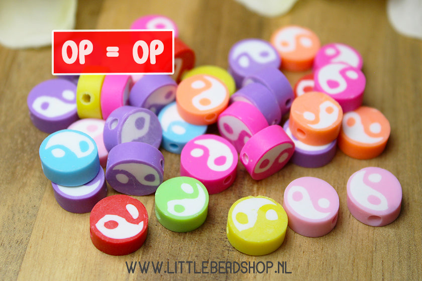 Polymeer Kralen Yin Yang, 30 stuks