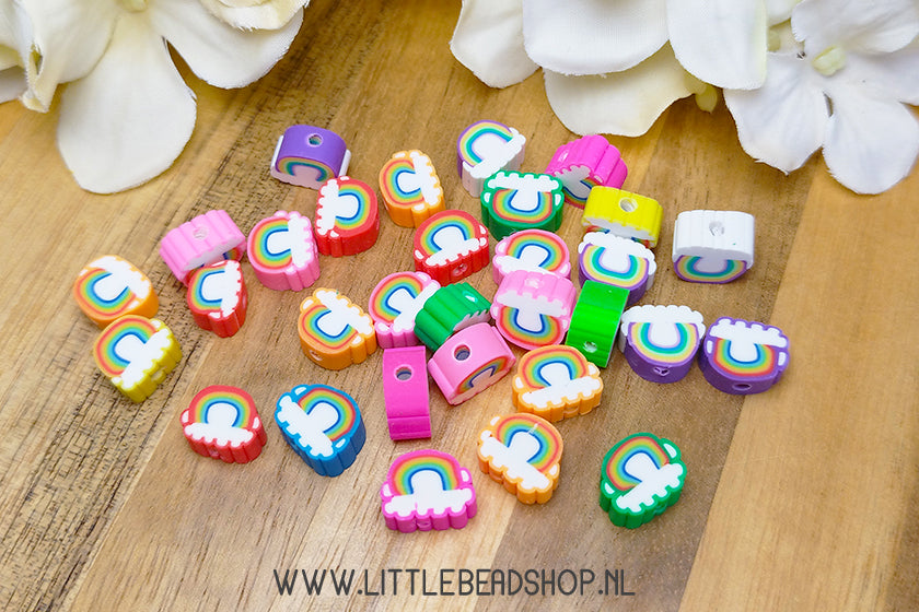 Polymeer Kralen Regenboog mix, 30 stuks