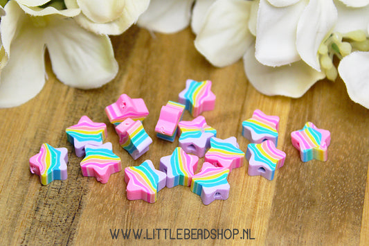 Polymer Beads Star Pastel Rainbow, +/- 15 pieces