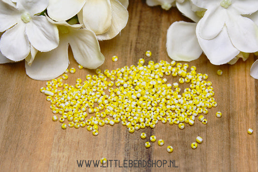 Rocailles Stripes Yellow & White 2mm, 15 grams