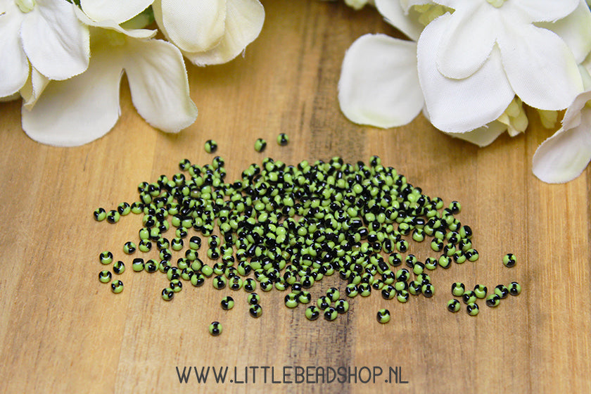 Rocailles Stripes Lichtgroen & Zwart 2mm, 15 gram