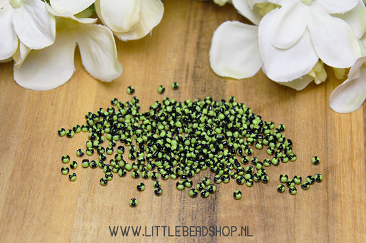 Rocailles Stripes Light Green & Black 2mm, 15 grams