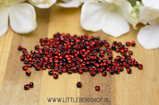 Rocailles Stripes Red & Black 2mm, 15 grams