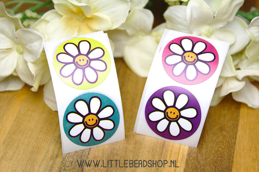 Stickers Bloemetje met Smiley 25mm, 12 stuks