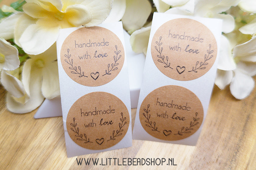 Stickers Handmade with love kraft 25mm, 10 stuks