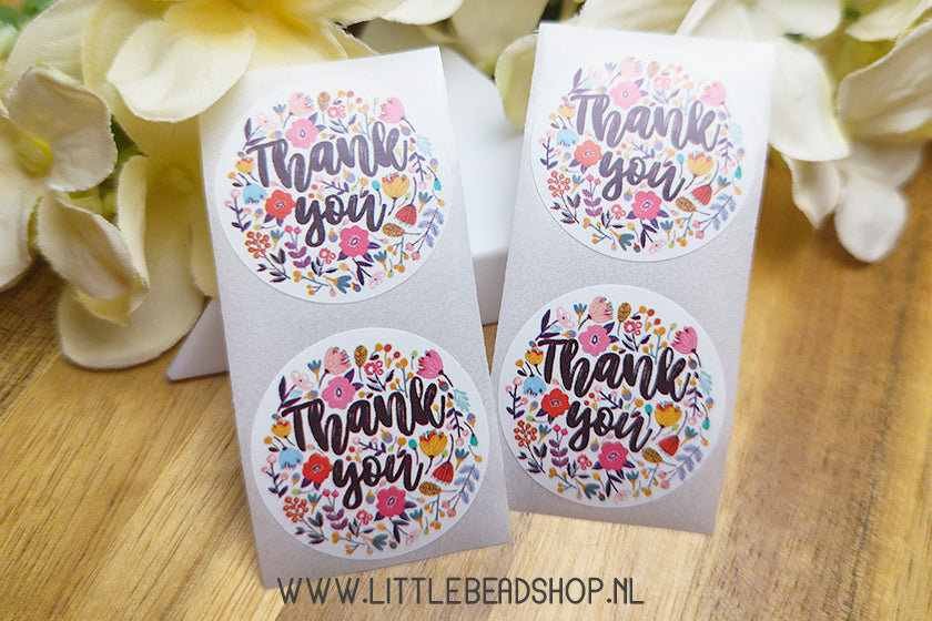 Stickers Thank You Bloem 25mm, per 10 stuks