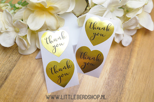 Stickers Thank You Heart Gold 25mm, per 10 stuks