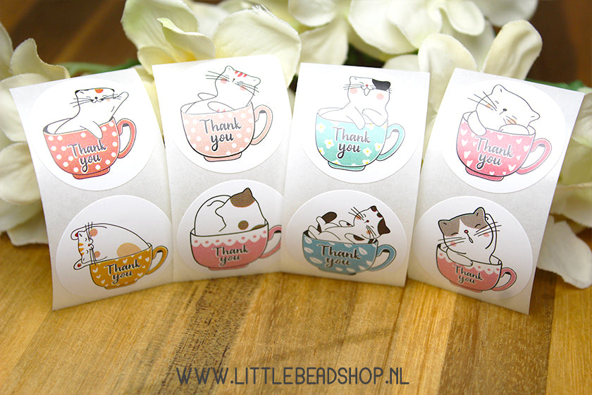 Stickers Poes in Kopje Thank You 25mm, 16 stuks