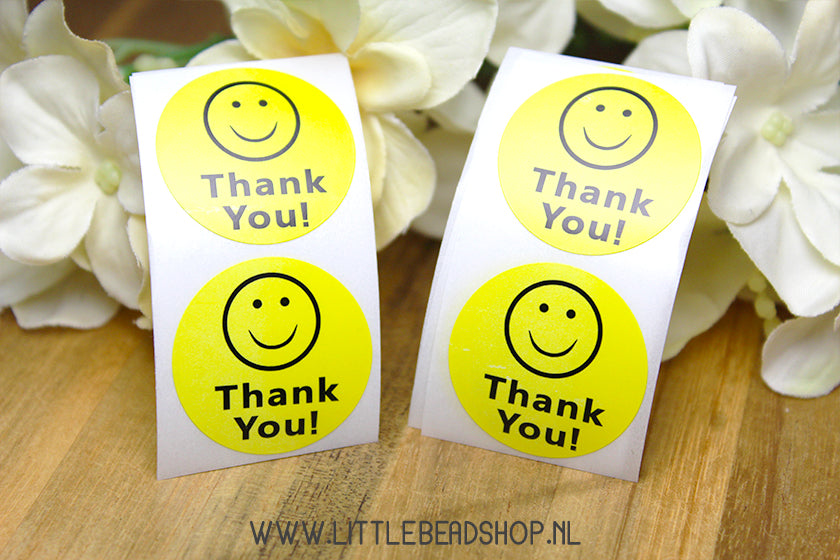 Stickers Thank You Smiley Geel 25mm, 10 stuks