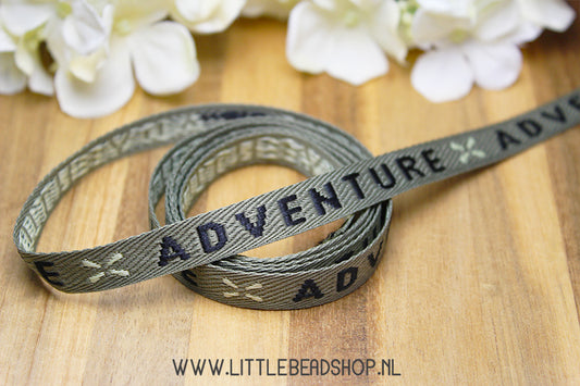 Woven Ribbon Adventure Army Green & Black, per meter