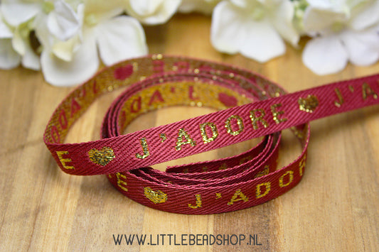 Woven Ribbon J'adore Rust Red & Gold, per meter