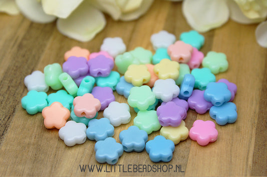 Acrylic Beads Flowers Pastel, +/- 50 pieces