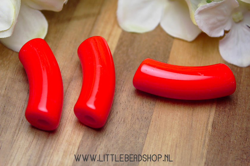Acryl Tube Kralen Oranje/Rood 36x13mm, per stuk
