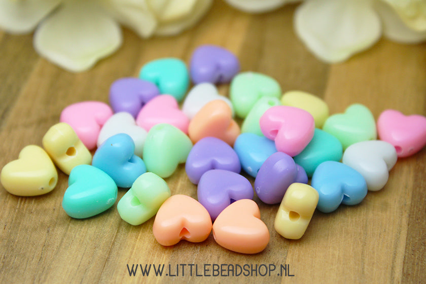 Acryl Kralen Hartjes Pastel, 30 stuks