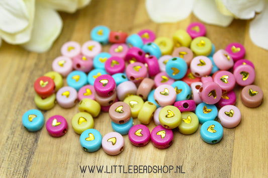 Acryl Kralen Hartjes Naturel/goud 7mm, +/- 100 stuks