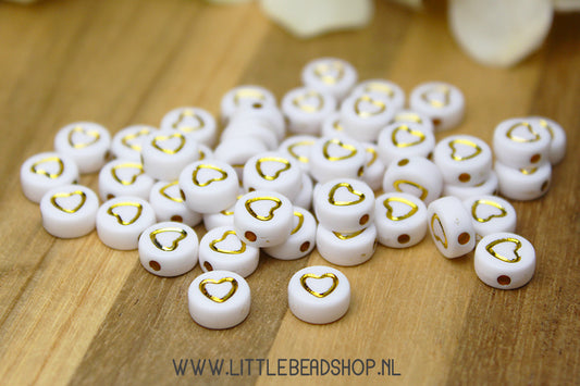 Hartjes Kralen Wit Goud 7mm, +/- 50 stuks