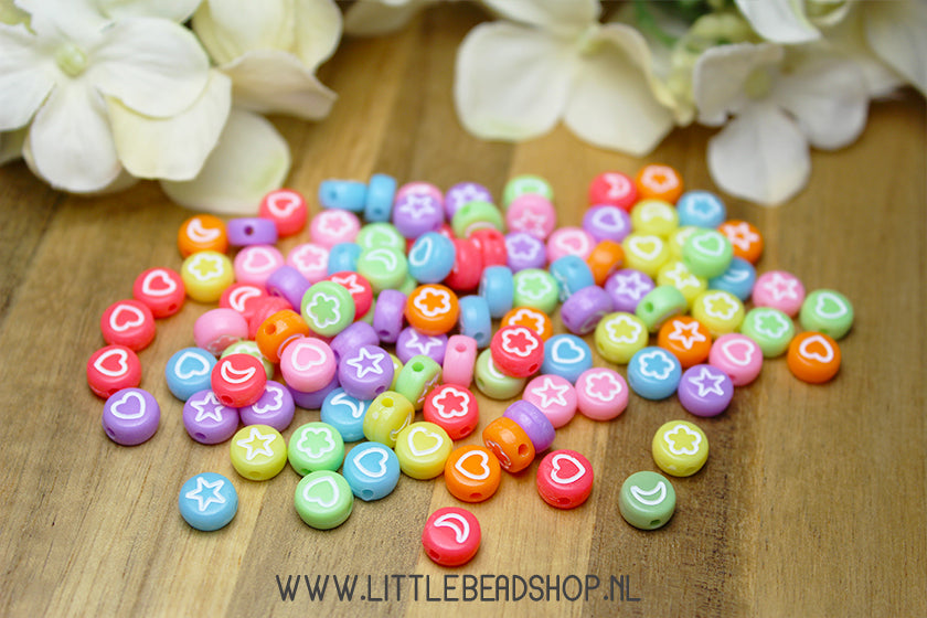 Acryl kralen Silhouetten Mix Neon 7mm, 100 stuks