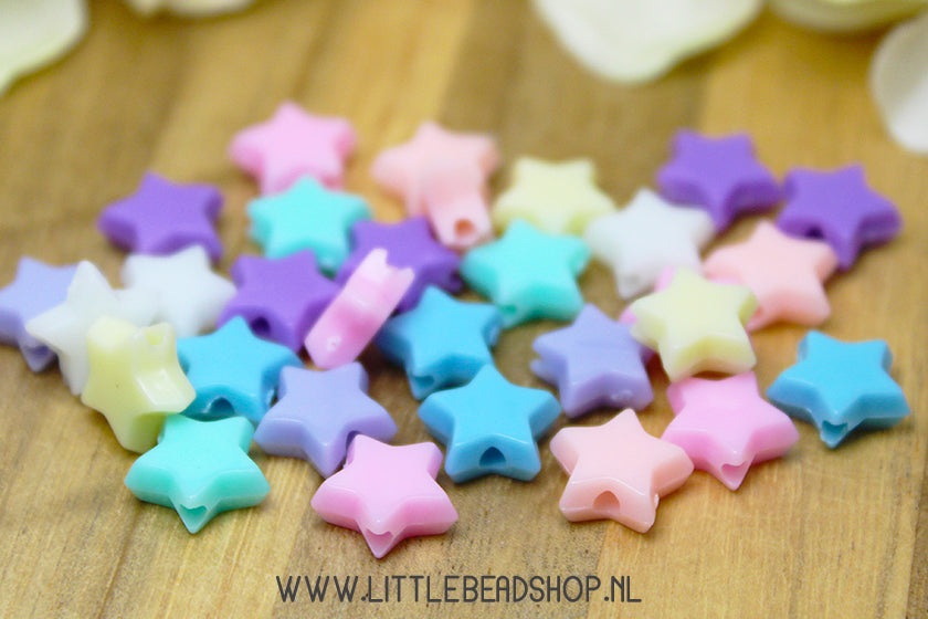 Acryl Kralen Sterretjes Pastel, 50 stuks