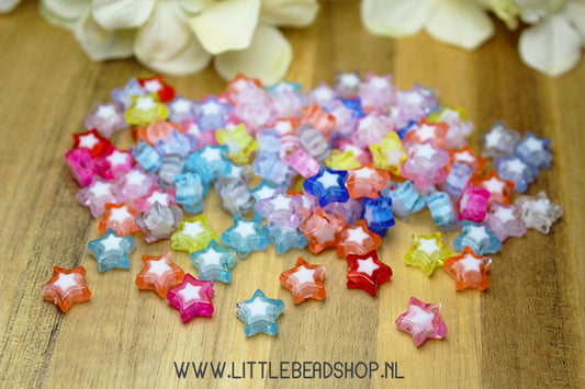 Acryl Kralen Sterretjes Wit/Kleur, +/- 100 stuks