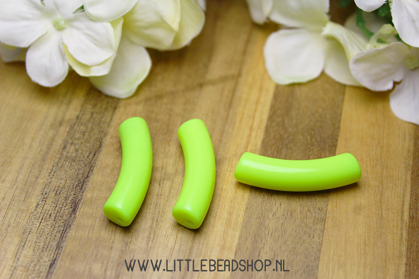 Acryl Tube Kralen Neon Geel 32x9.5mm, per stuk