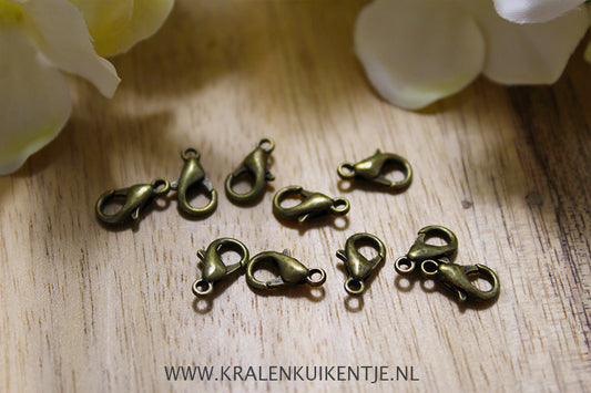 Antique bronze color lobster clasps, 12mm, 10 pieces