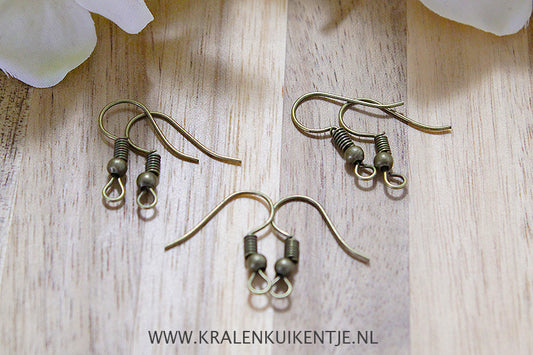 Swan neck ear hooks, antique bronze color, 10 pieces