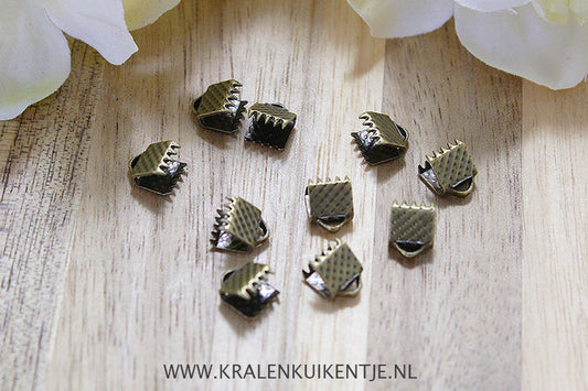 Antique bronze ribbon clamps, 6mm, pack of 10