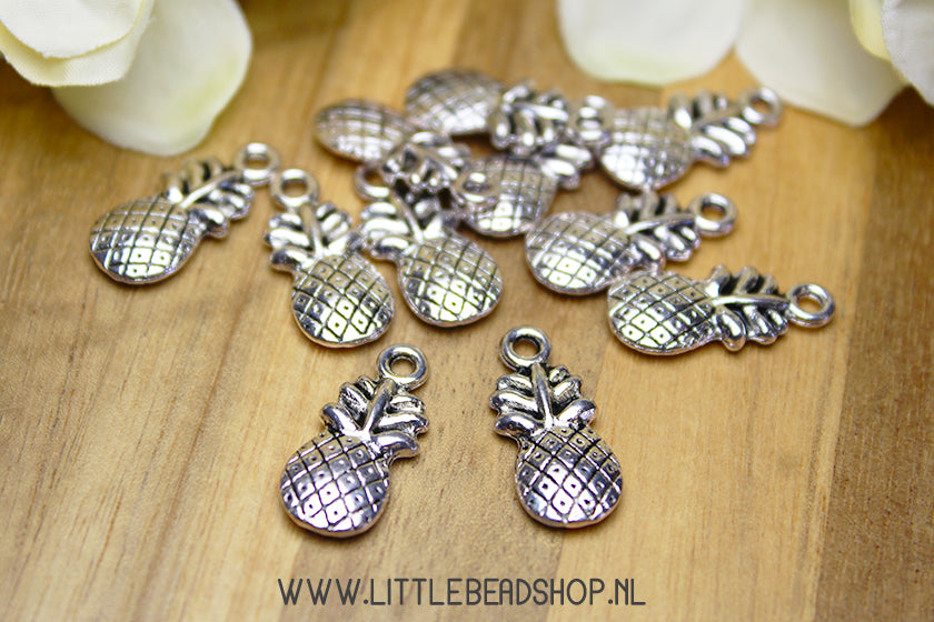 Large silver-colored pineapple charms, per piece