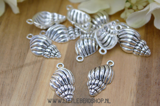 Charms Round Shell Silver Color, per piece