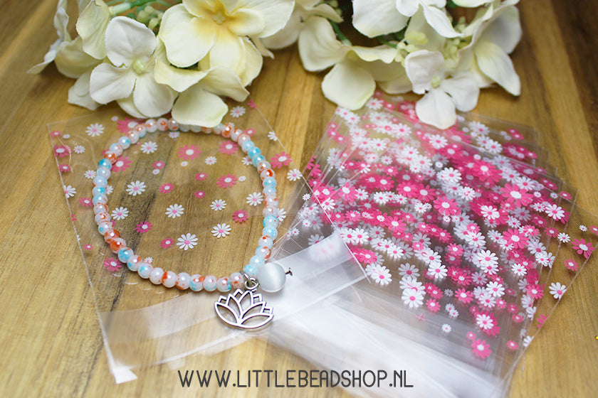 Cadeauzakjes Cellofaan klein Bloemetjes Roze
