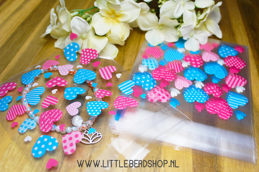 Cadeauzakjes Cellofaan Hartjes Roze & Blauw, 10 stuks