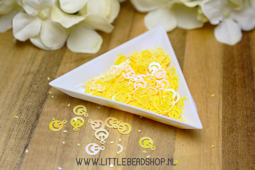 Confetti Smiley Geel Shine 8x6mm, 10 gram
