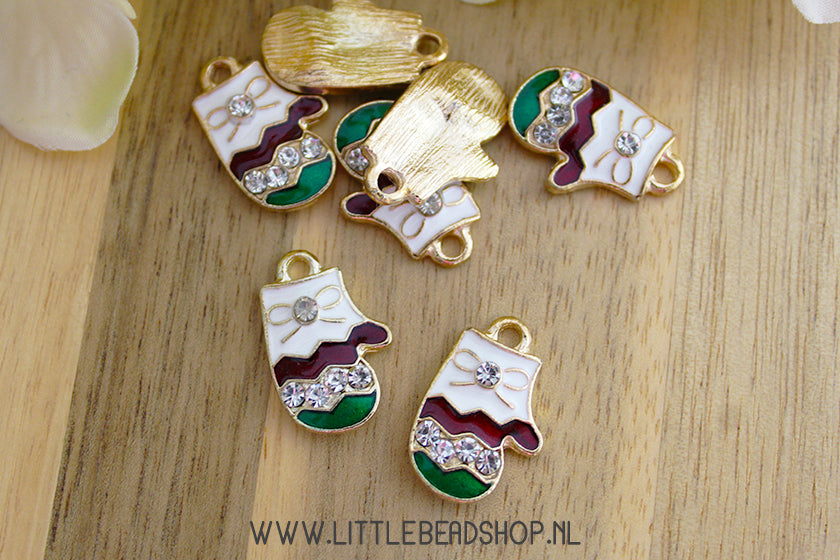 Emaille Bedels Wanten met steentjes, per stuk