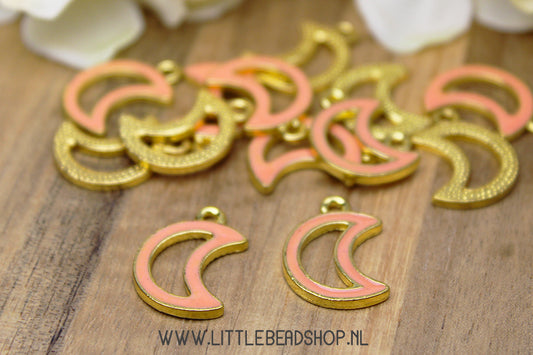 Enamel Charms Moon Salmon Pink, per piece