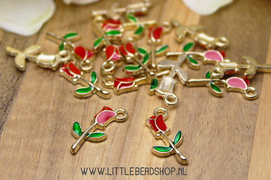 Enamel Charms Rose, per piece