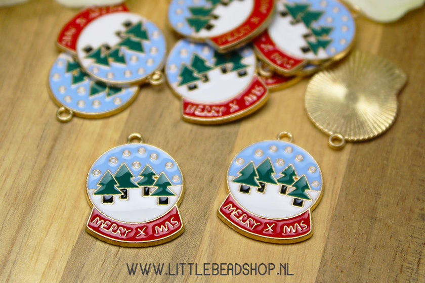 Emaille bedels Sneeuwbol X-Mas, per stuk