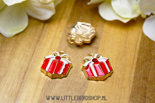 Emaille Bedels Cadeautje met steentje, per stuk