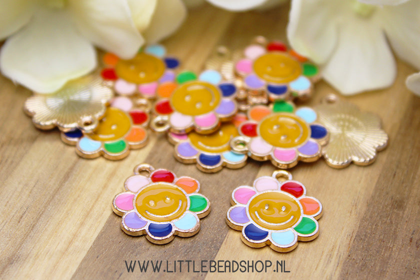 Enamel Charms Colorful Sunflower, per piece
